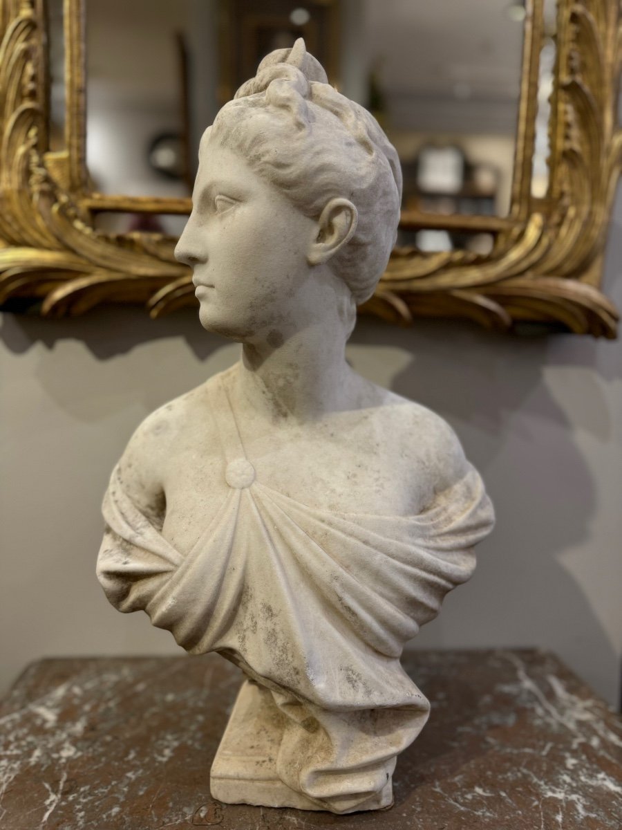 Buste De Diane En Marbre Blanc d'Après Houdon XIXème.