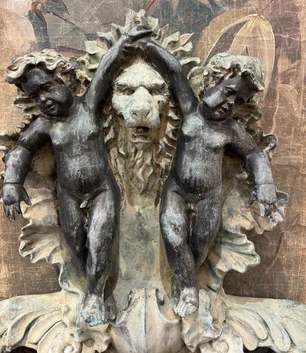 Large Louis XV Style Bronze Wall Fountain Late 19th Century-photo-2