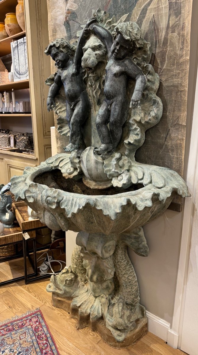 Large Louis XV Style Bronze Wall Fountain Late 19th Century-photo-2