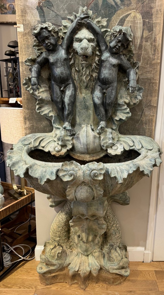 Large Louis XV Style Bronze Wall Fountain Late 19th Century