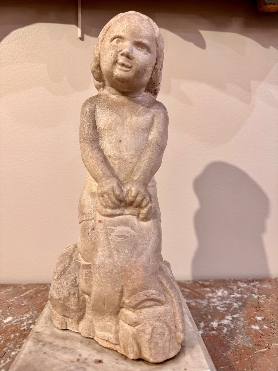 Statue En Marbre "Enfant Lavant Son Linge" Italie Fin 16ème Début 17ème-photo-3