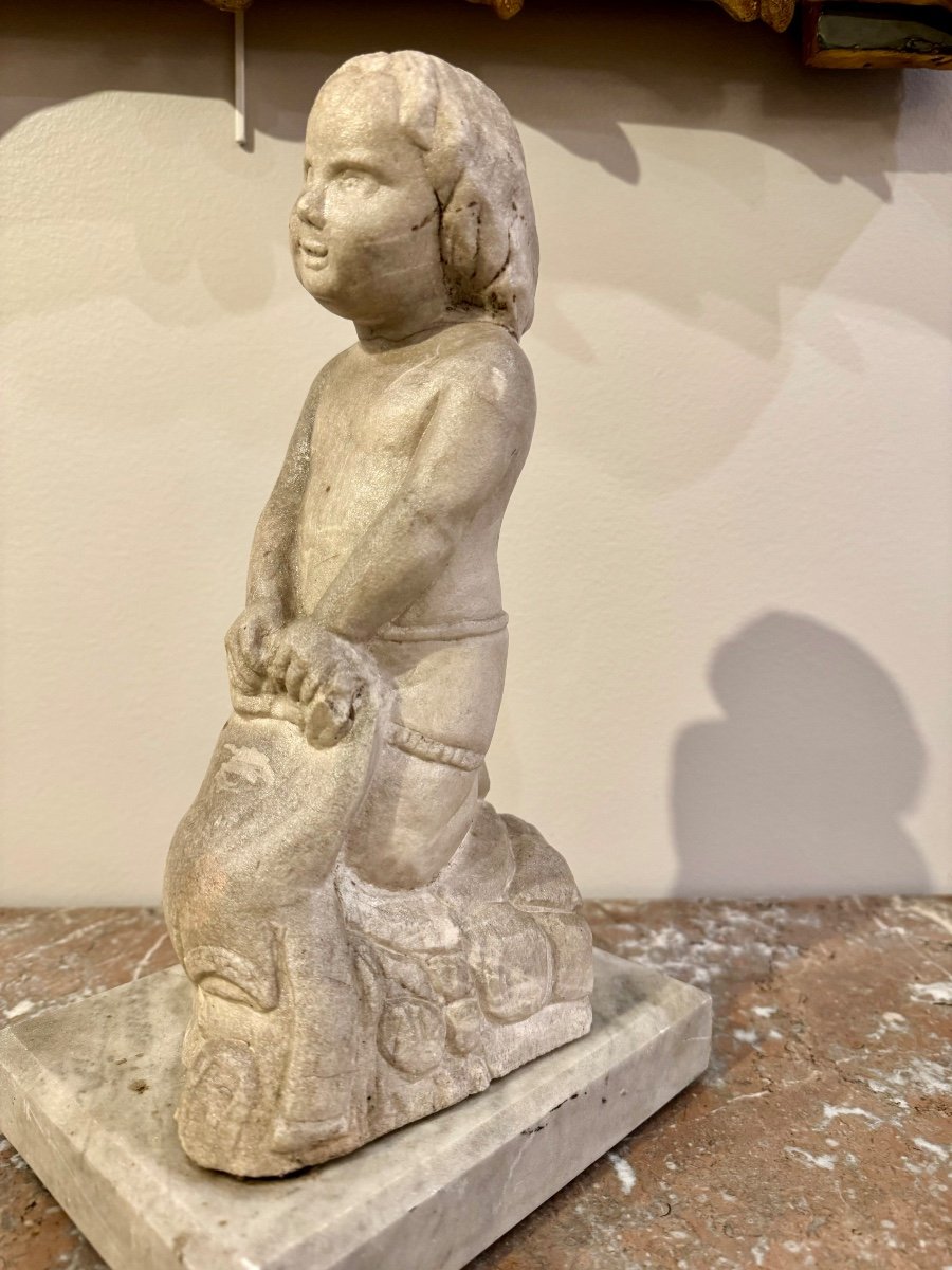 Statue En Marbre "Enfant Lavant Son Linge" Italie Fin 16ème Début 17ème-photo-2