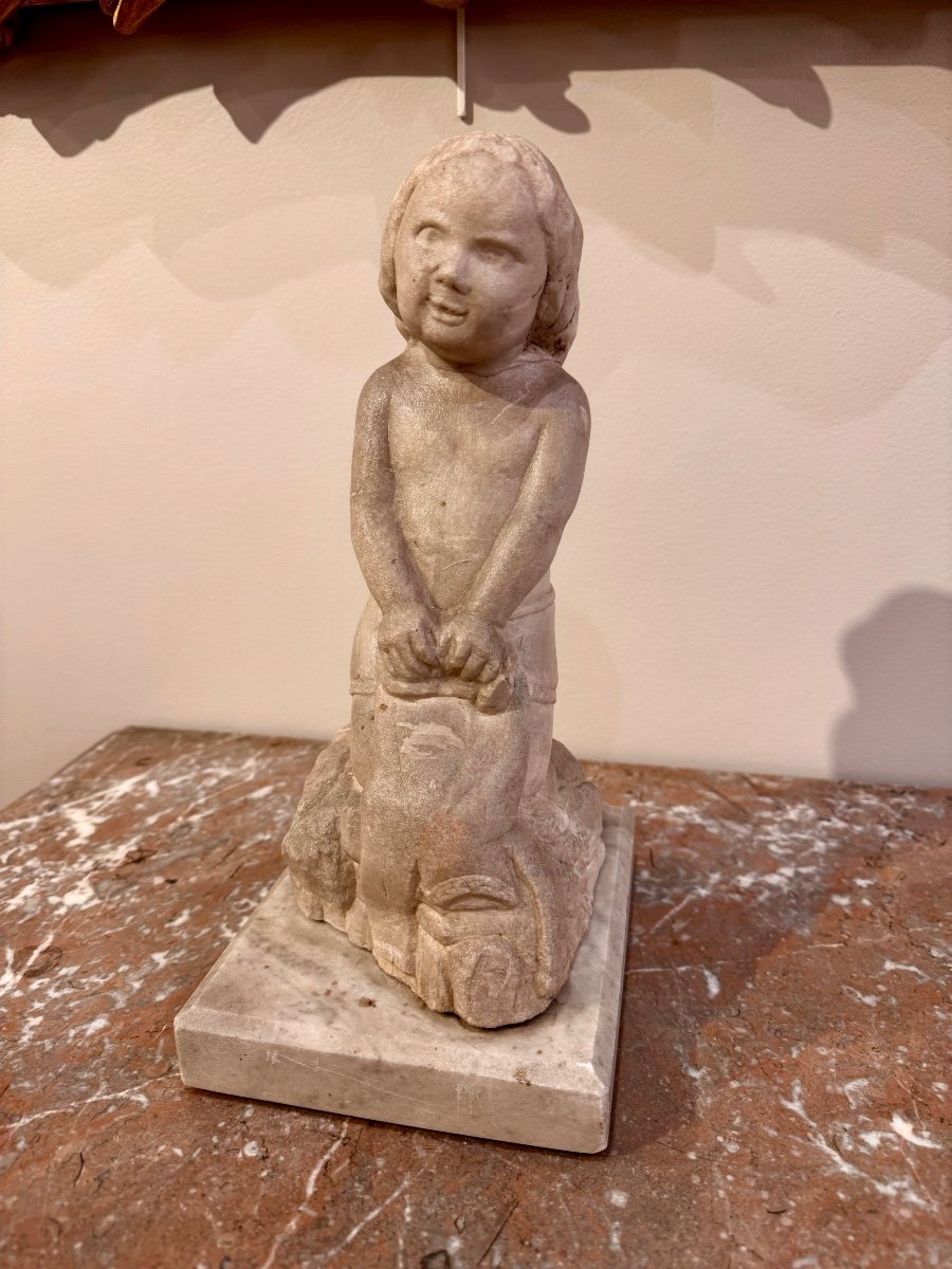 Statue En Marbre "Enfant Lavant Son Linge" Italie Fin 16ème Début 17ème-photo-3