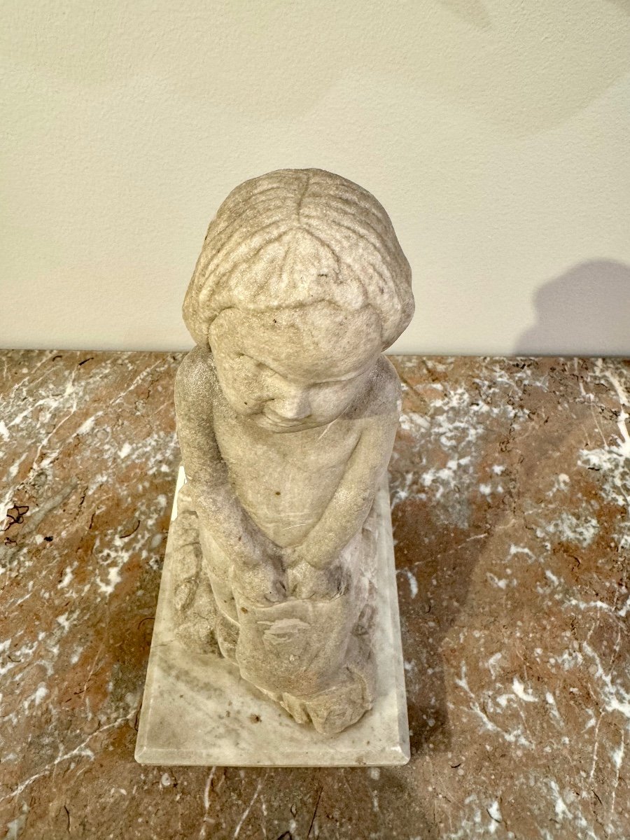 Statue En Marbre "Enfant Lavant Son Linge" Italie Fin 16ème Début 17ème-photo-7