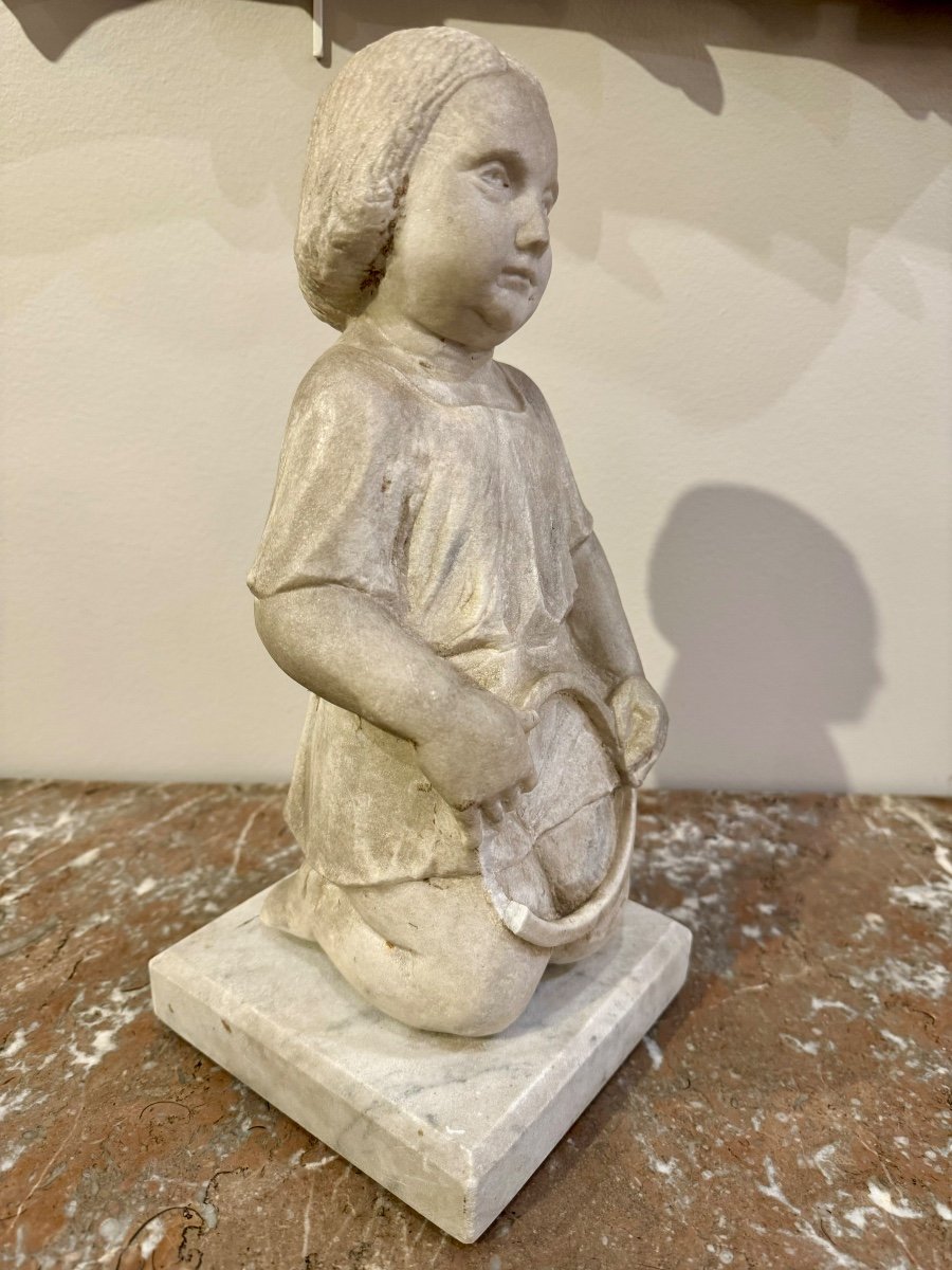 Statue En Marbre "Enfant Au Cerceau" Italie Fin 16ème - Début 17ème-photo-3