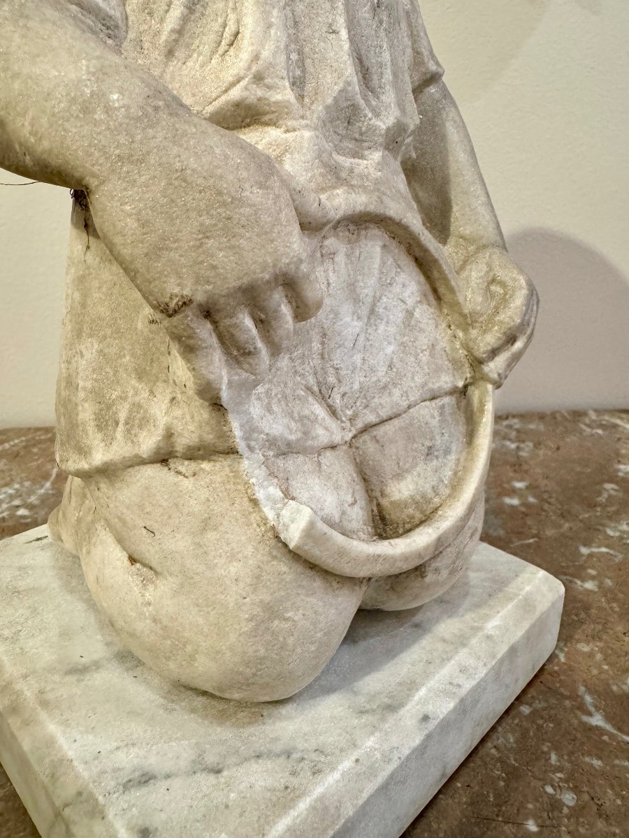 Statue En Marbre "Enfant Au Cerceau" Italie Fin 16ème - Début 17ème-photo-7