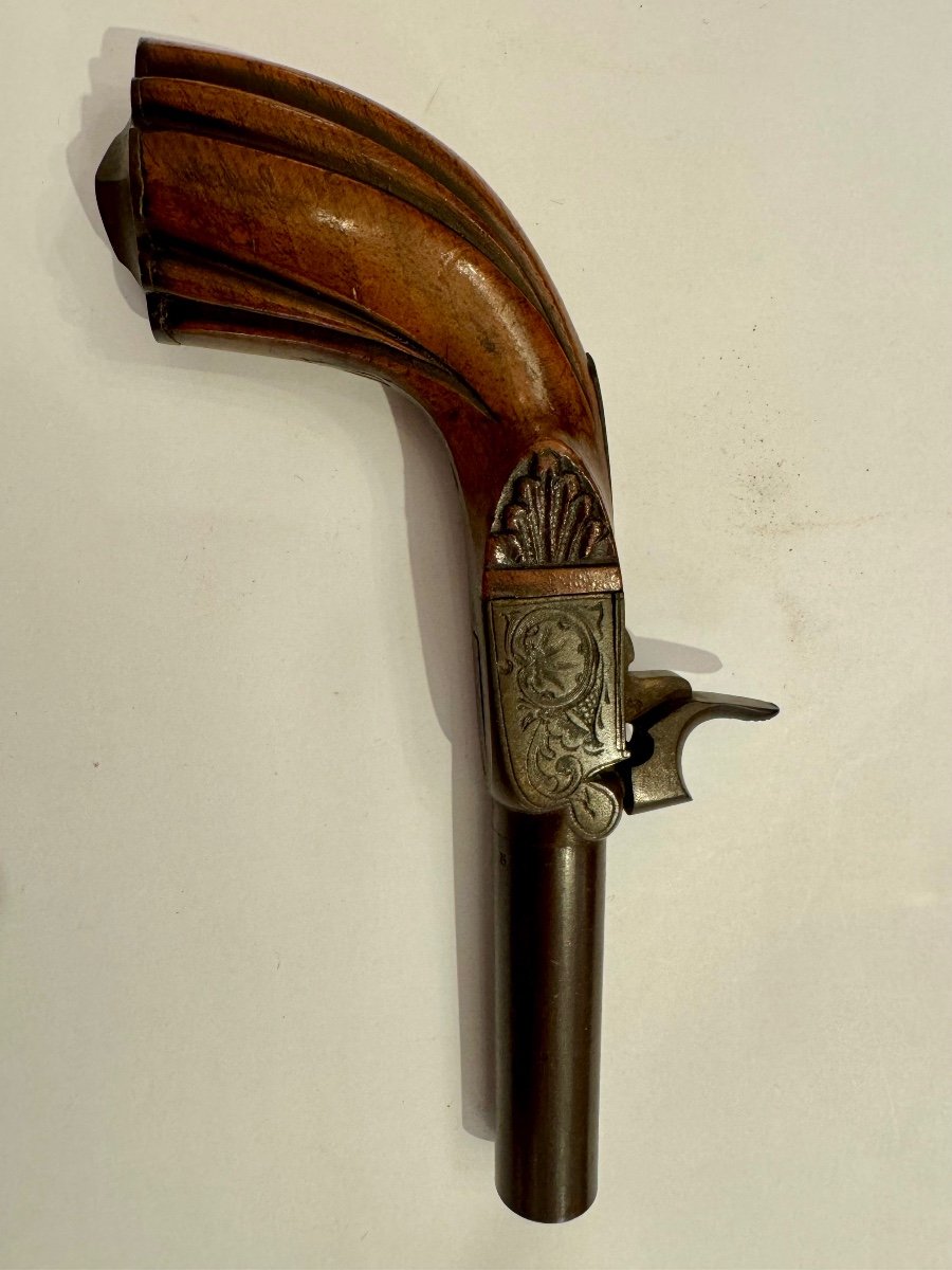 Paire De Pistolets à Coffre, Crosse Renaissance En Noyer Epoque XIXème-photo-2