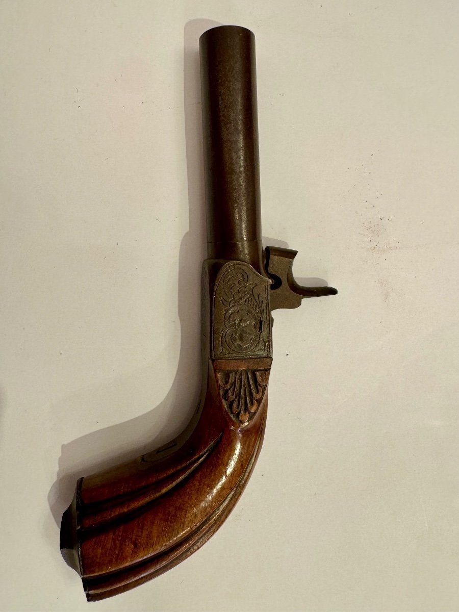 Paire De Pistolets à Coffre, Crosse Renaissance En Noyer Epoque XIXème-photo-3