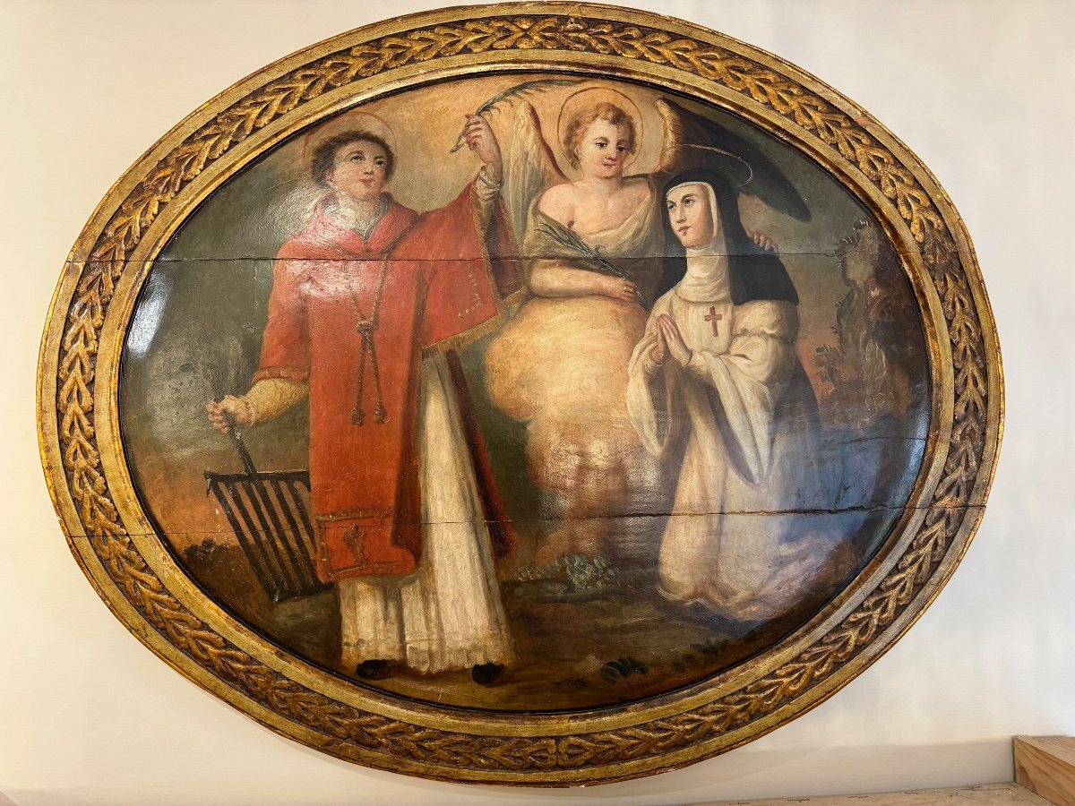 Ecole Catalane Fin XVIème:  "Saint Laurent, Archange Et Religieuse"-photo-1