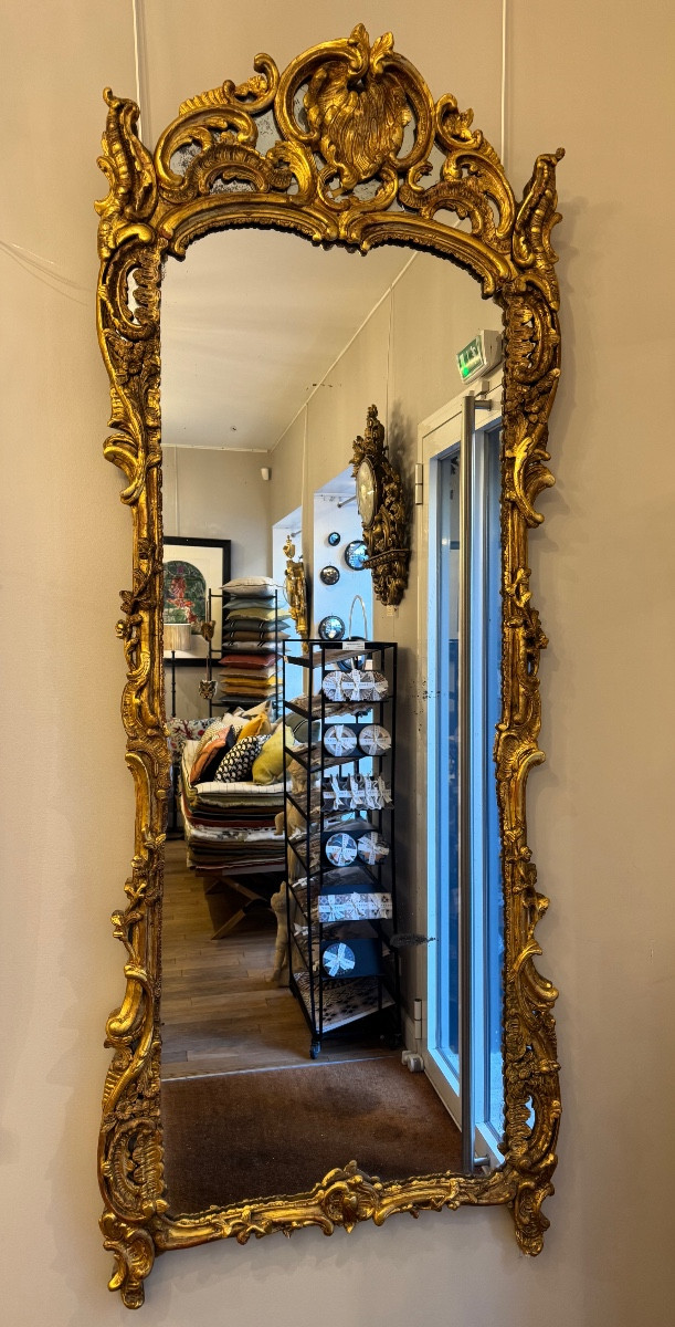 Grand Miroir En Bois Doré à Parcloses, Provence XVIIIème
