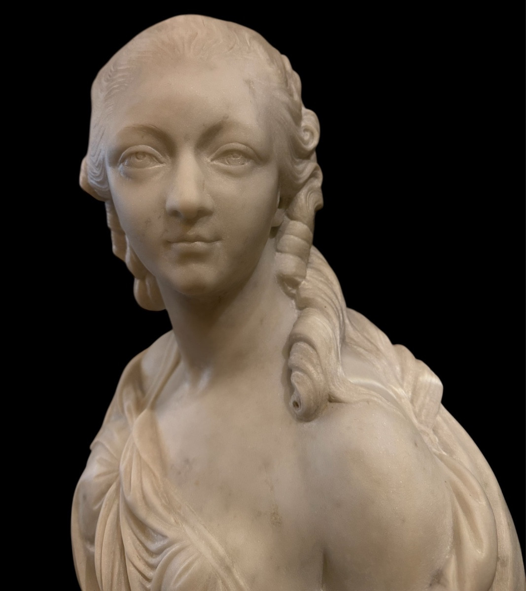 Bust Of The Countess Of Barry In White Marble. Late 19th Century.-photo-4