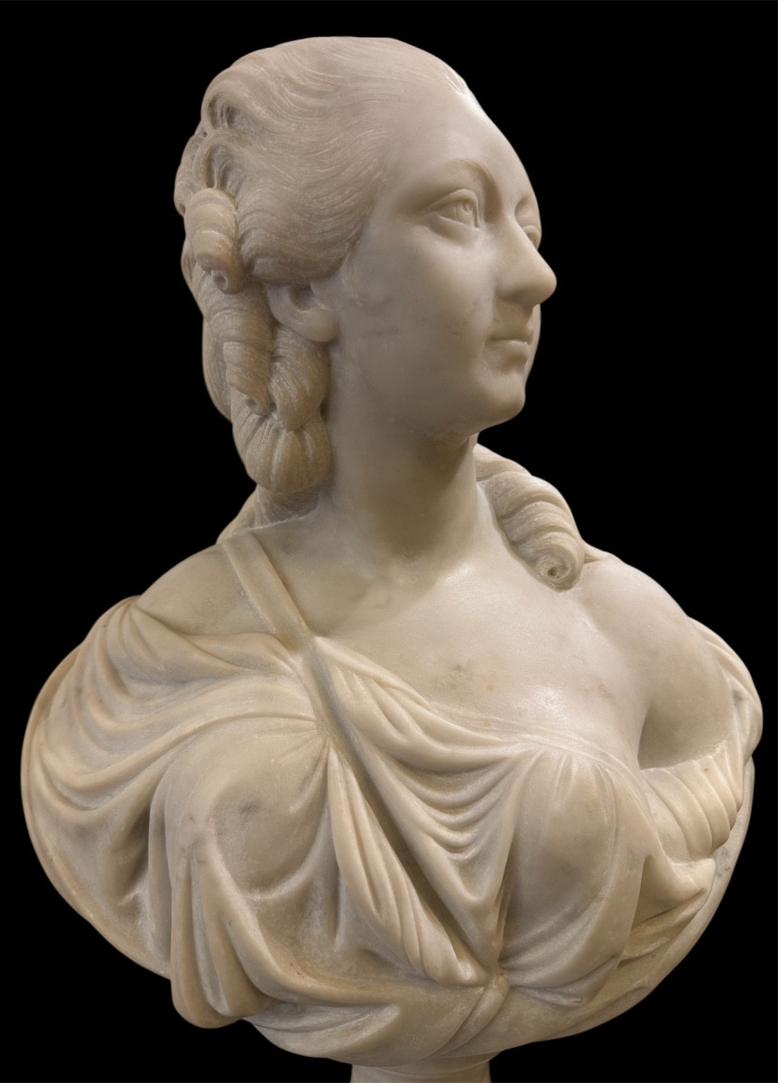 Bust Of The Countess Of Barry In White Marble. Late 19th Century.-photo-8