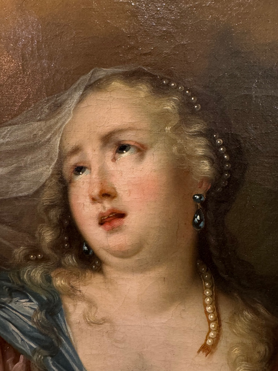 Ecole Française du XVIIIème "Femme éplorée devant sa boite à bijoux" HST 95x75cm-photo-3