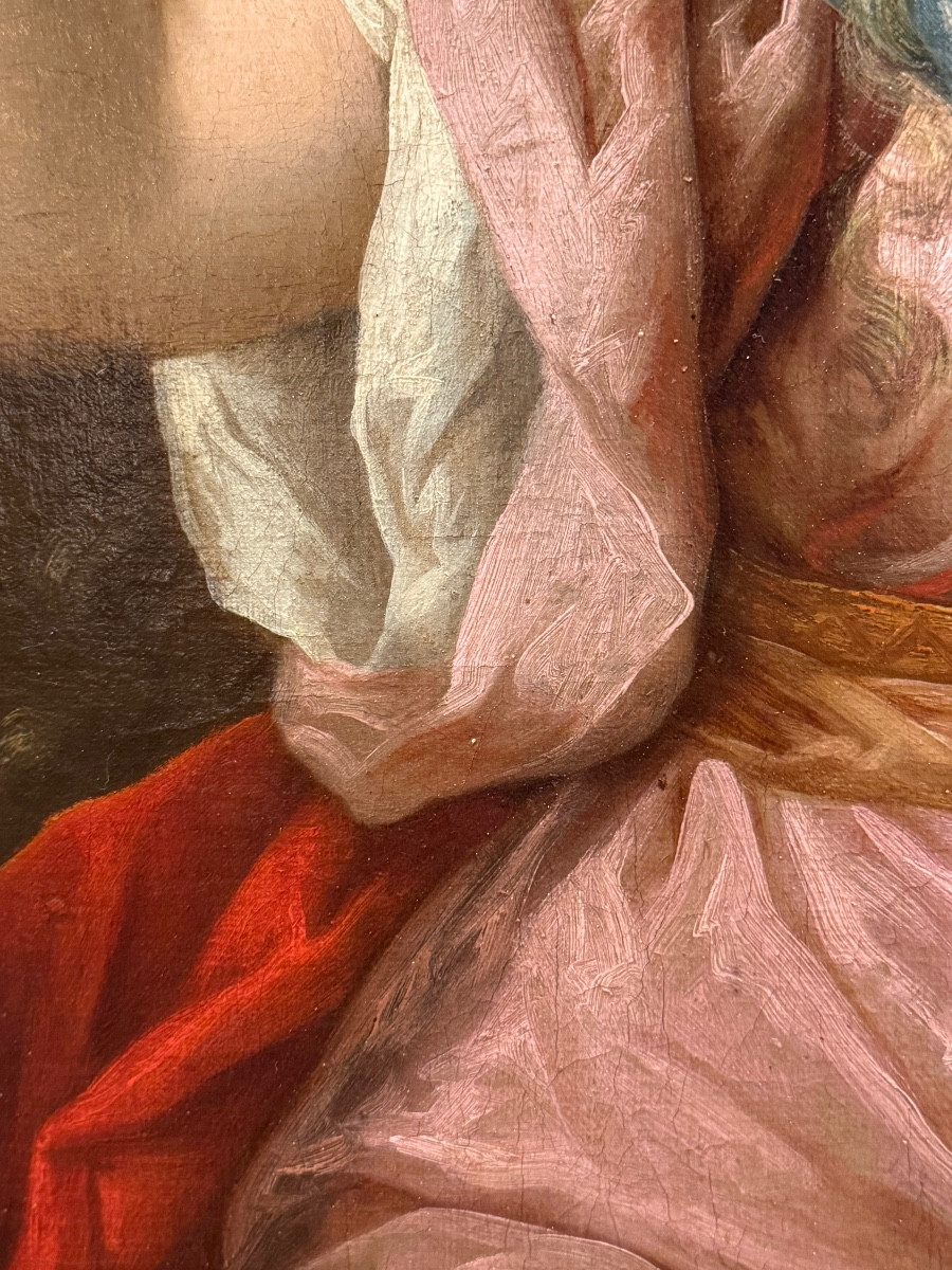 Ecole Française du XVIIIème "Femme éplorée devant sa boite à bijoux" HST 95x75cm-photo-5