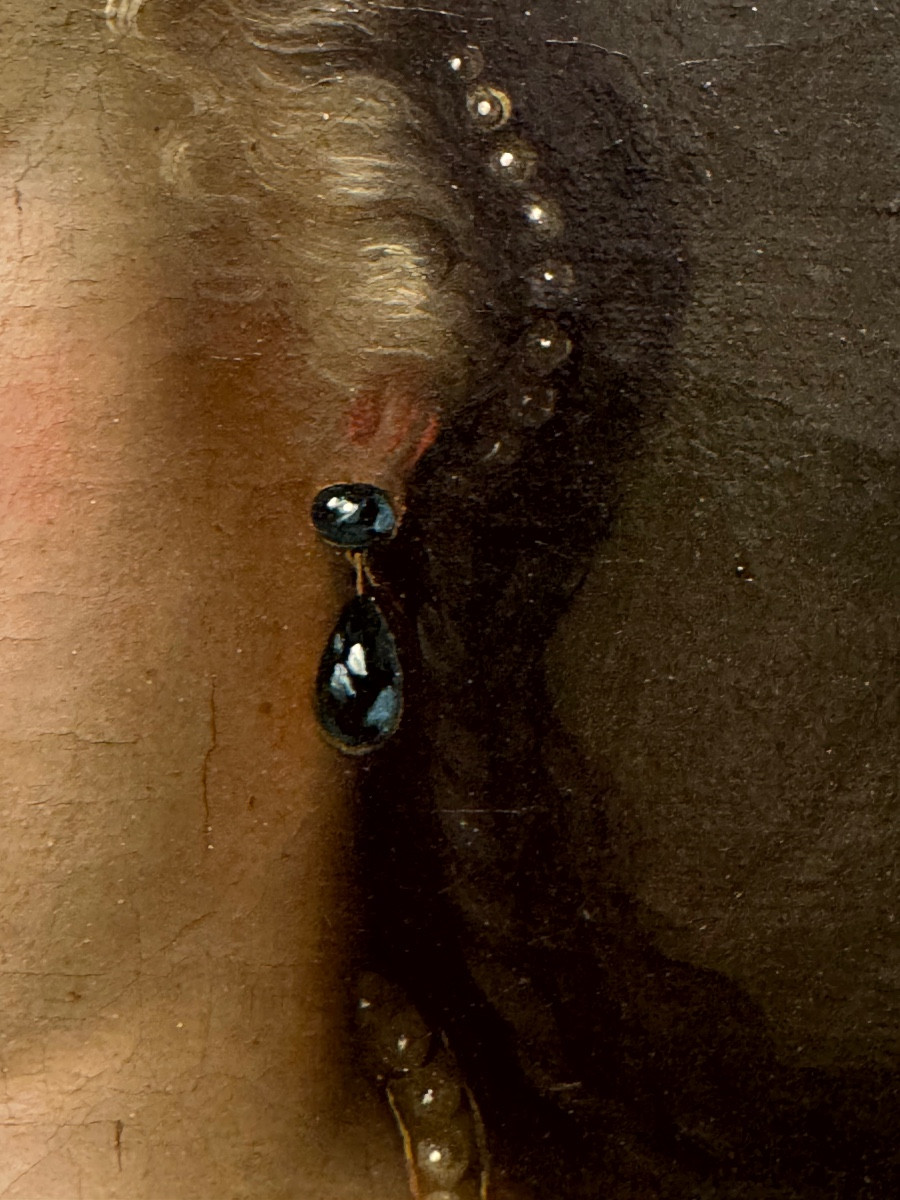 Ecole Française du XVIIIème "Femme éplorée devant sa boite à bijoux" HST 95x75cm-photo-6