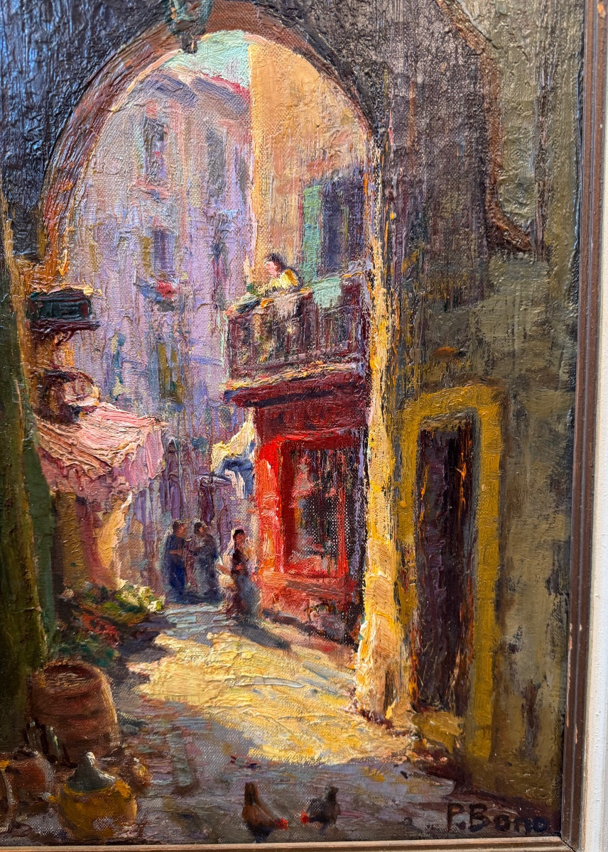 Grasse: "the Old Passage", Rue De La Fontette. Hst Signed Primitif Bono (1880-1955).-photo-2