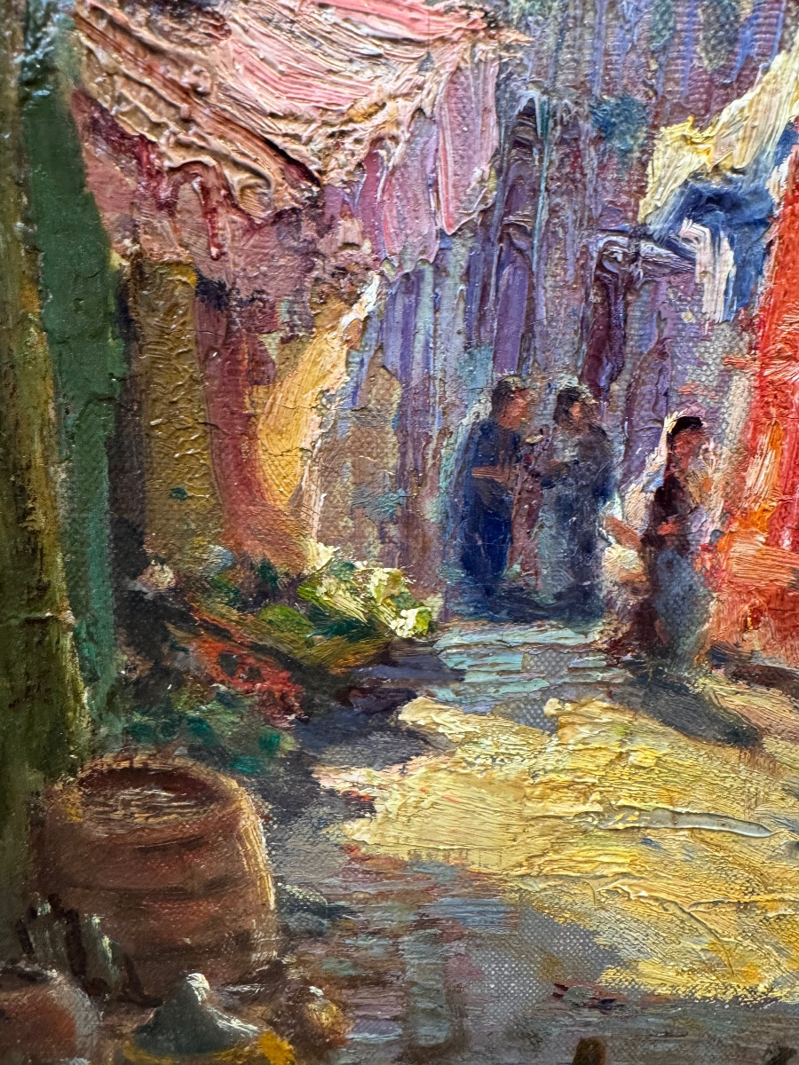 Grasse: "the Old Passage", Rue De La Fontette. Hst Signed Primitif Bono (1880-1955).-photo-4