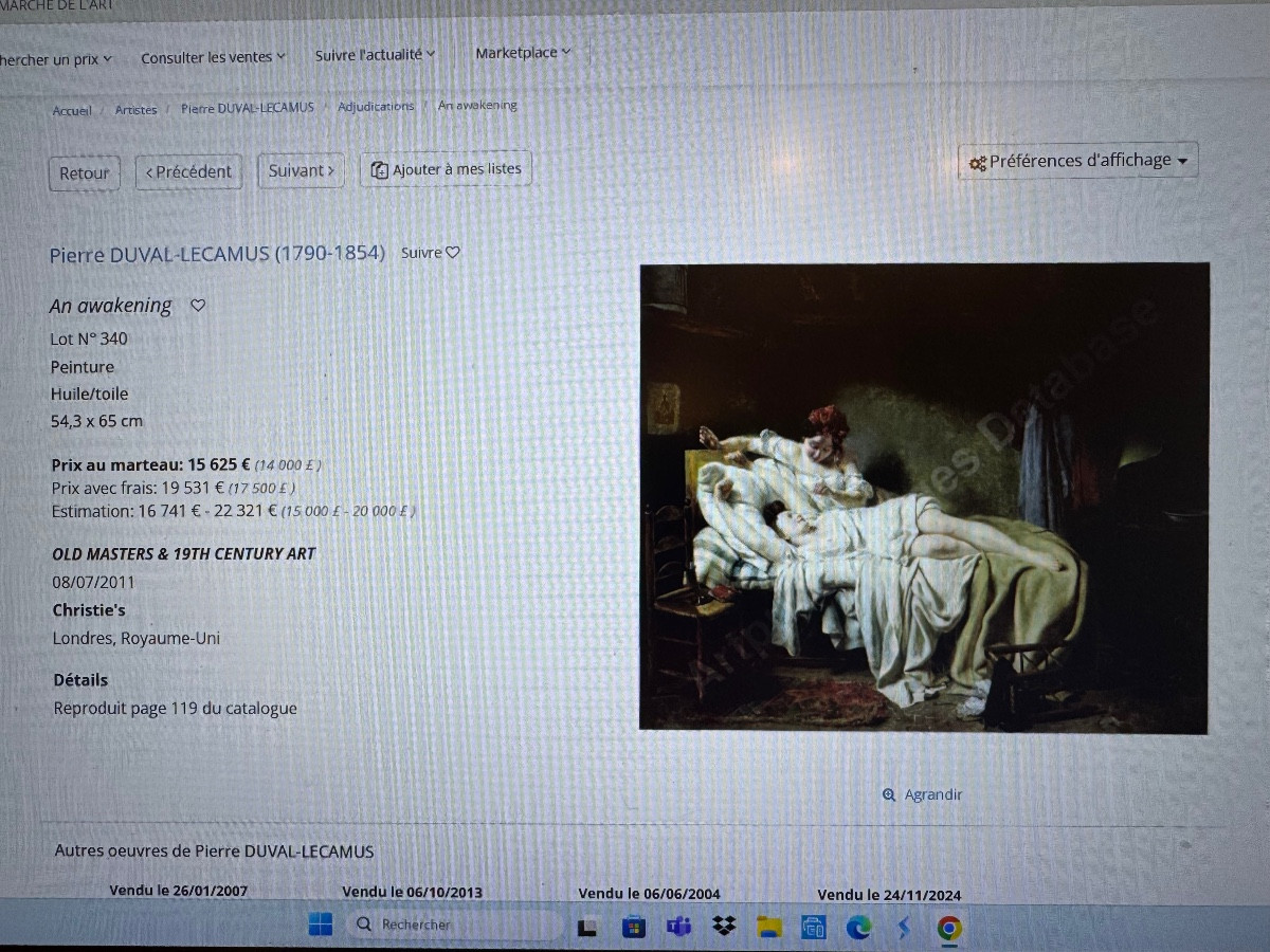 Pierre Duval-lecamus (1790-1854) Hst "an Awakening" 65x54cm-photo-8