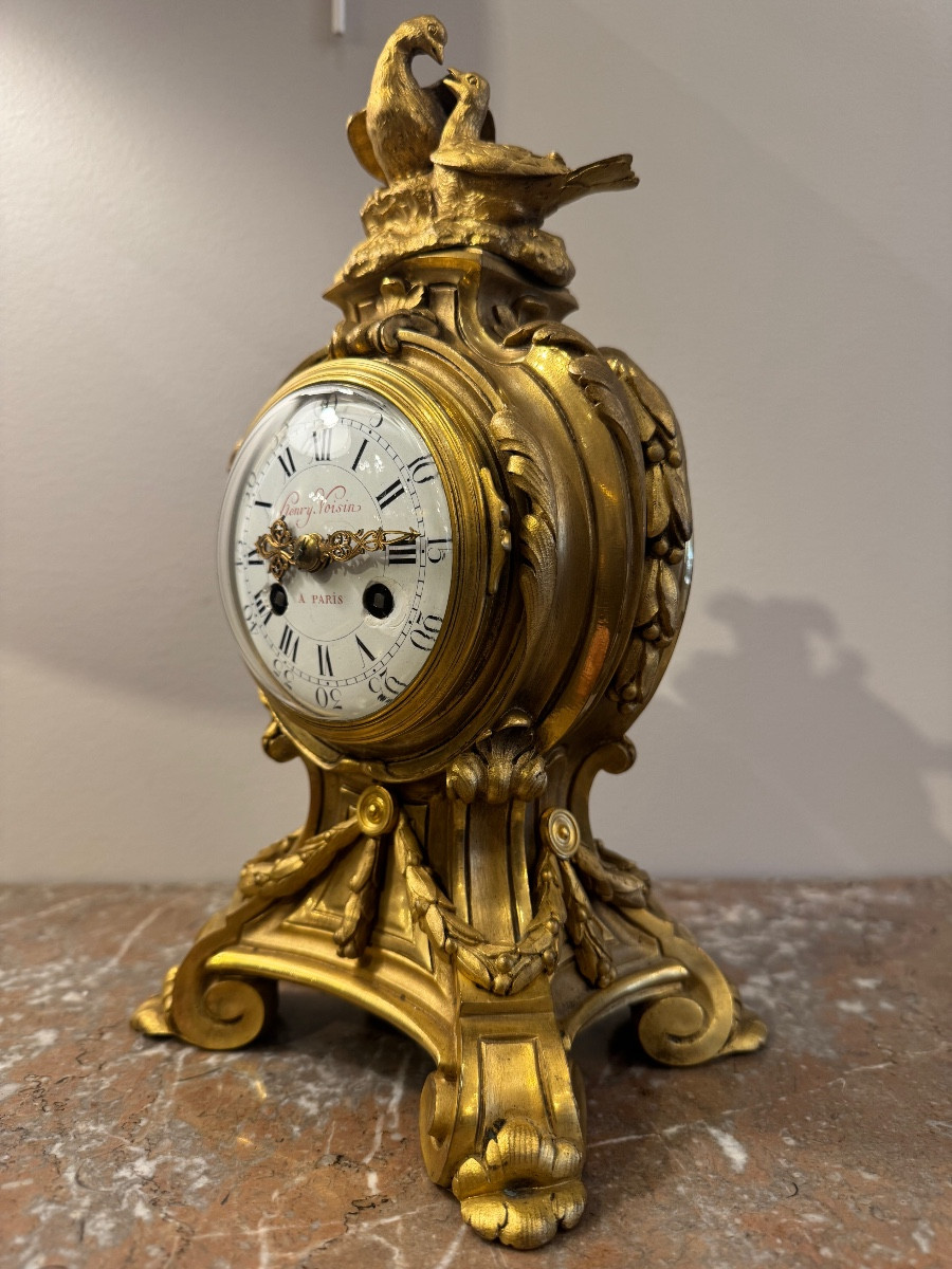 Small Louis XV Style Clock In Gilt Bronze, Circa 1880-photo-3