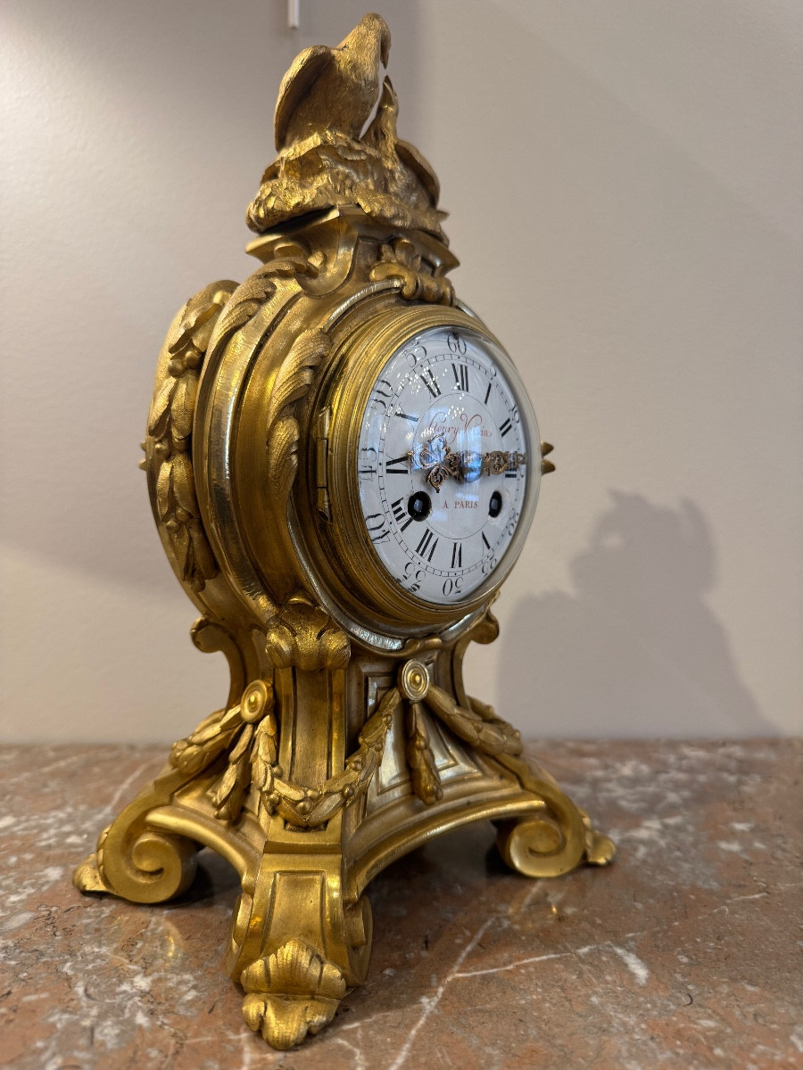 Small Louis XV Style Clock In Gilt Bronze, Circa 1880-photo-4