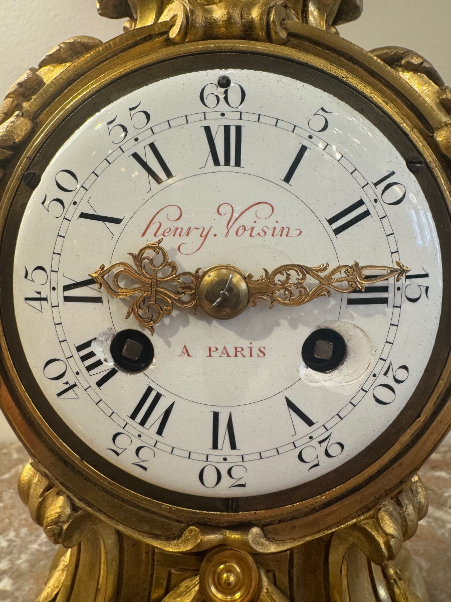 Small Louis XV Style Clock In Gilt Bronze, Circa 1880-photo-3
