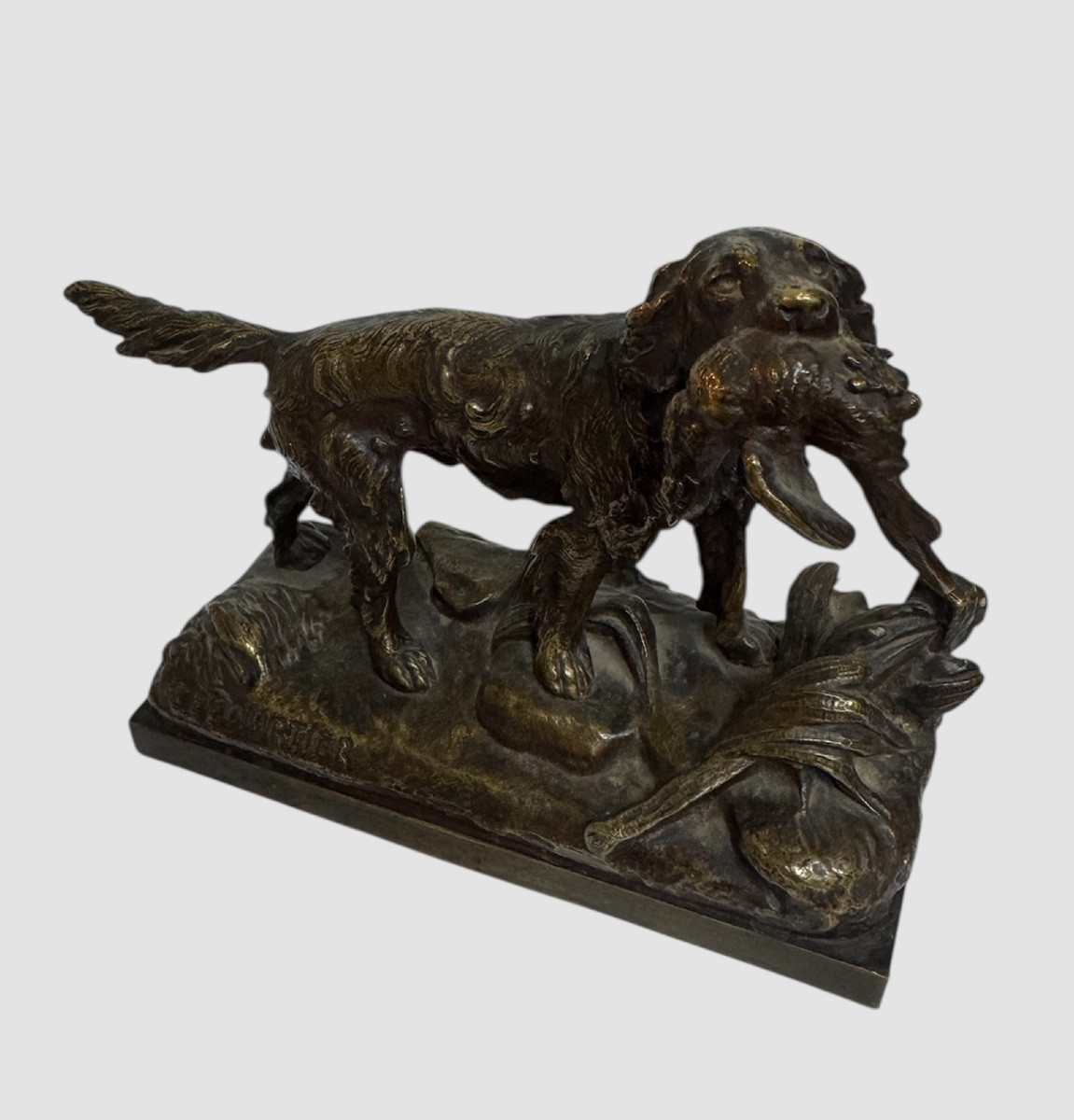 Bronze Animalier "Setter avec Faisan dans la Gueule" signe Lecourtier (1850-1924)-photo-2