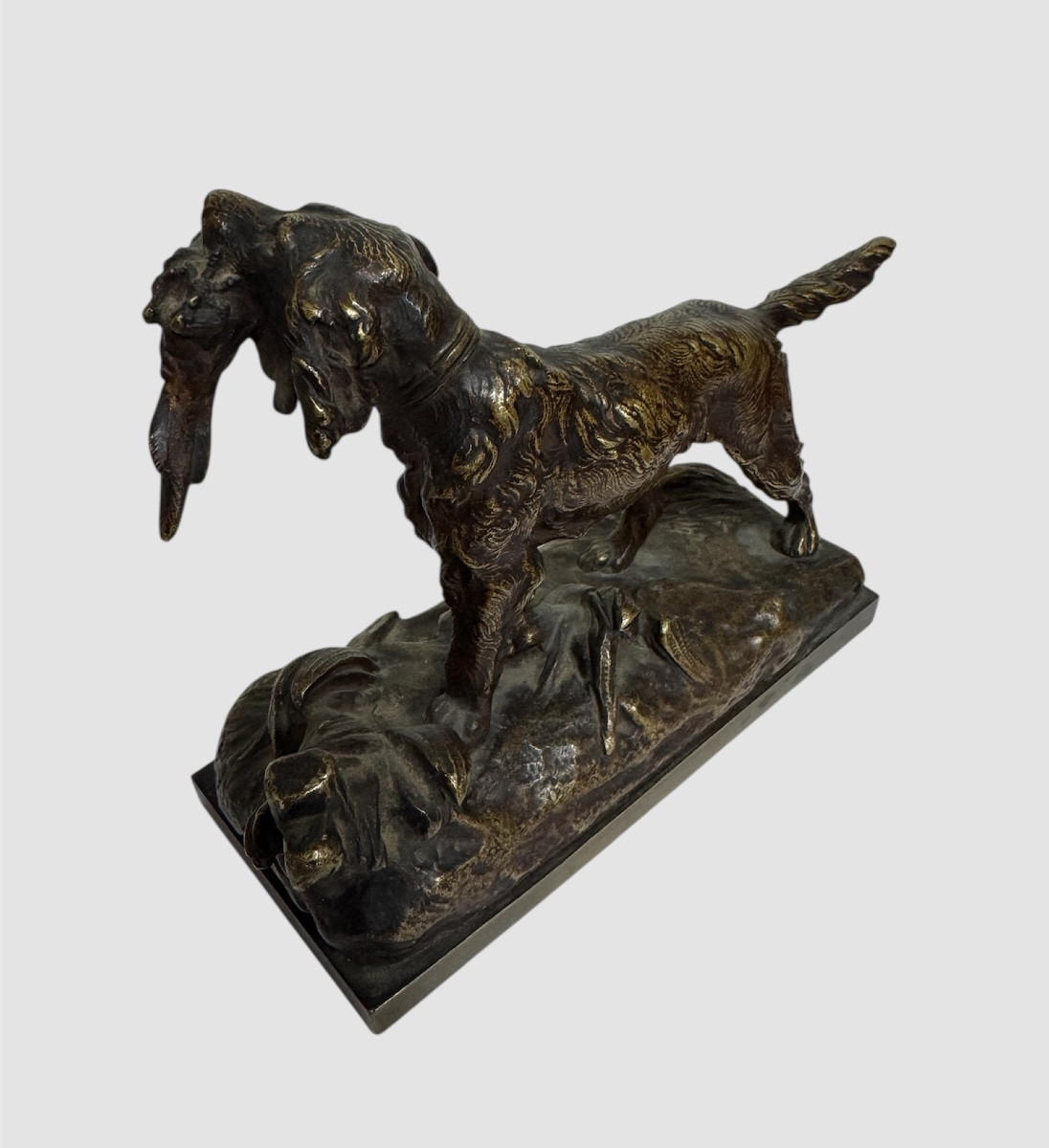 Bronze Animalier "Setter avec Faisan dans la Gueule" signe Lecourtier (1850-1924)-photo-3