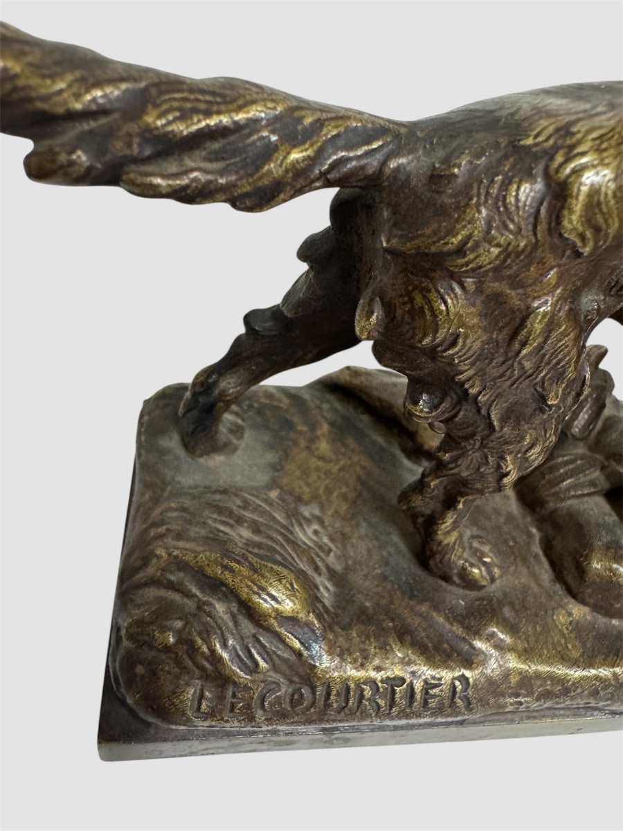 Bronze Animalier "Setter avec Faisan dans la Gueule" signe Lecourtier (1850-1924)-photo-4