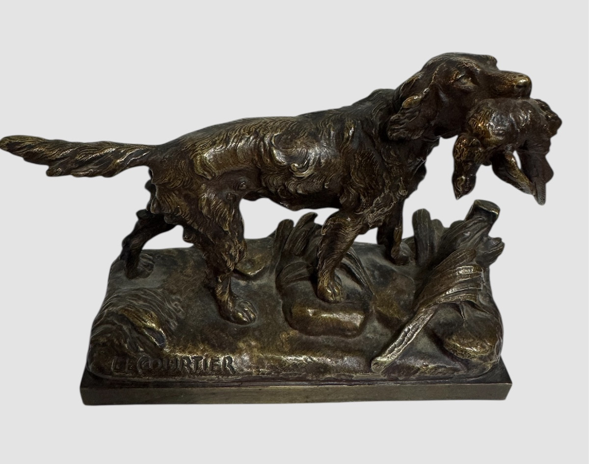 Bronze Animalier "Setter avec Faisan dans la Gueule" signe Lecourtier (1850-1924)