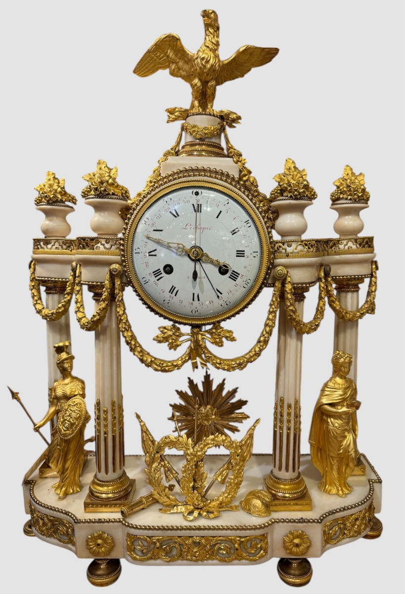 Pendule-Régulateur Epoque Louis XVI "Allégorie de La Guerre et la Paix" signé Lechopié-photo-8