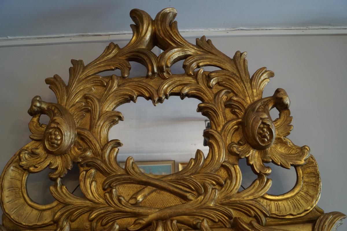 Grand Miroir à Fronton En Bois Doré d'Epoque Louis XV-photo-3