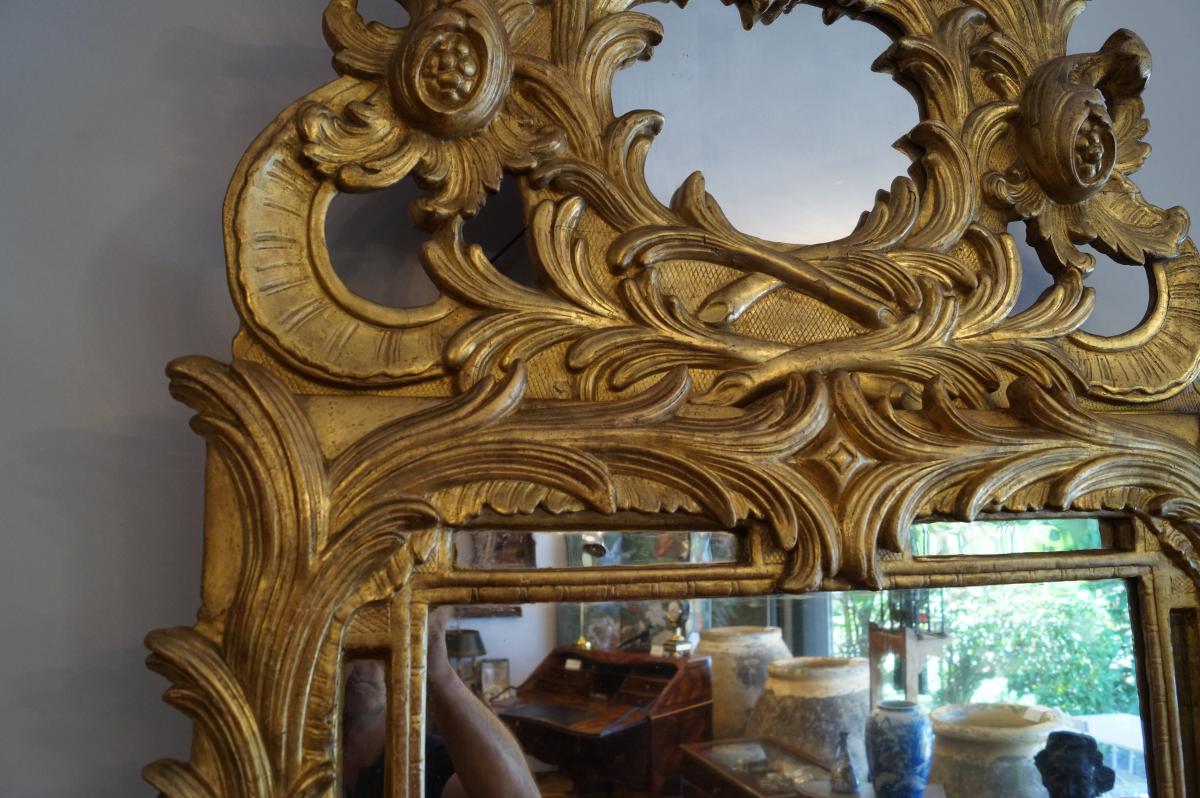 Grand Miroir à Fronton En Bois Doré d'Epoque Louis XV-photo-2