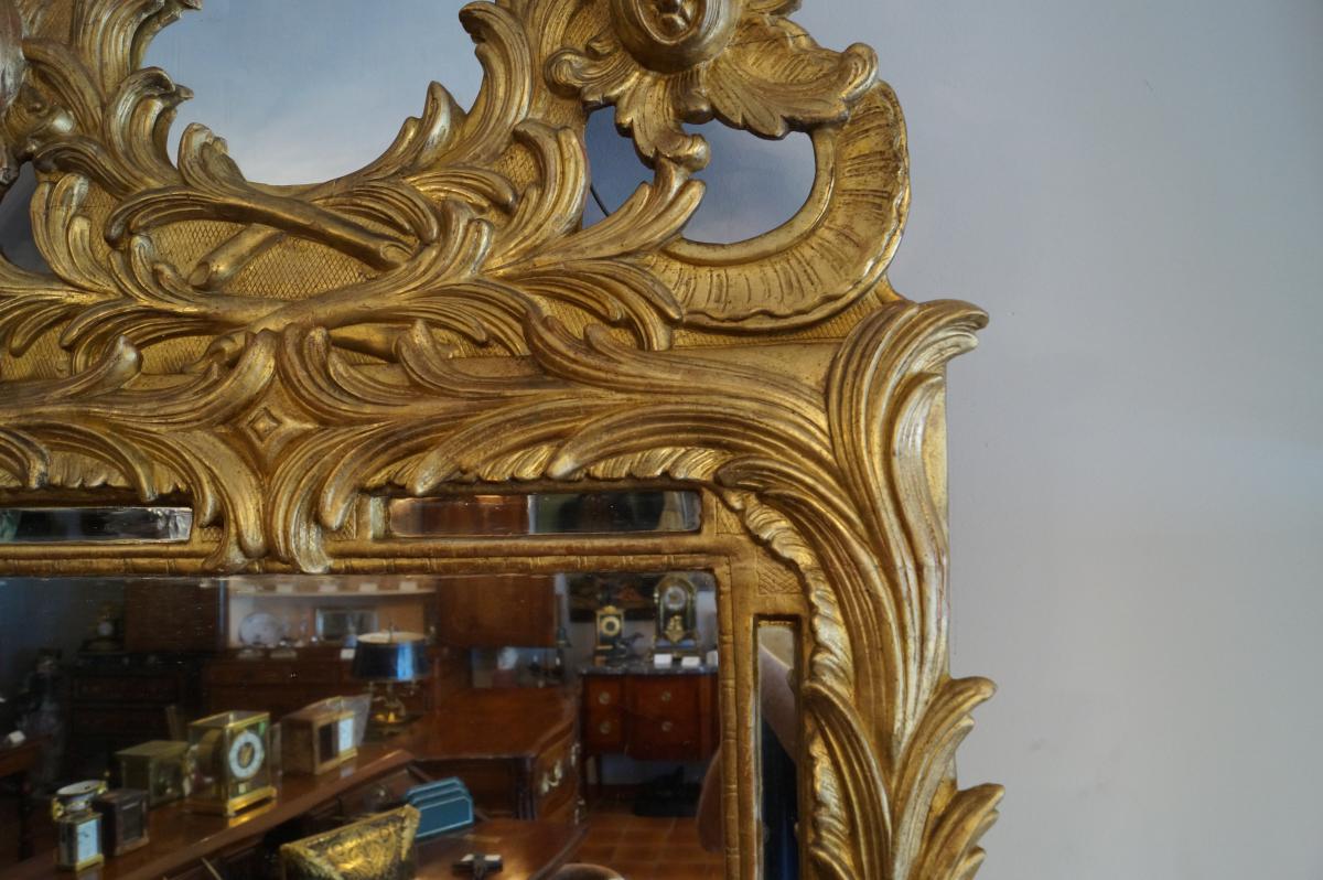 Grand Miroir à Fronton En Bois Doré d'Epoque Louis XV-photo-3