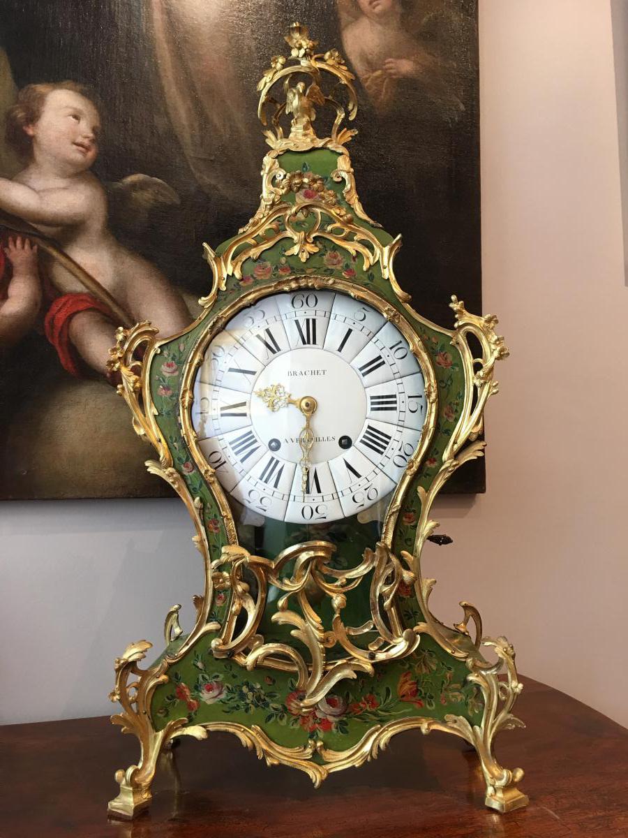 Grand cartel et son socle en vernis martin Epoque Louis XV-photo-2