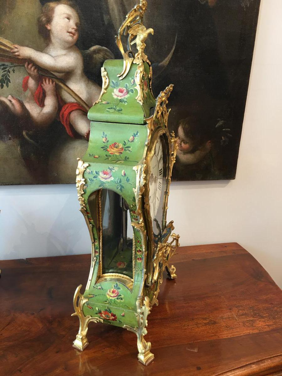 Grand cartel et son socle en vernis martin Epoque Louis XV-photo-3