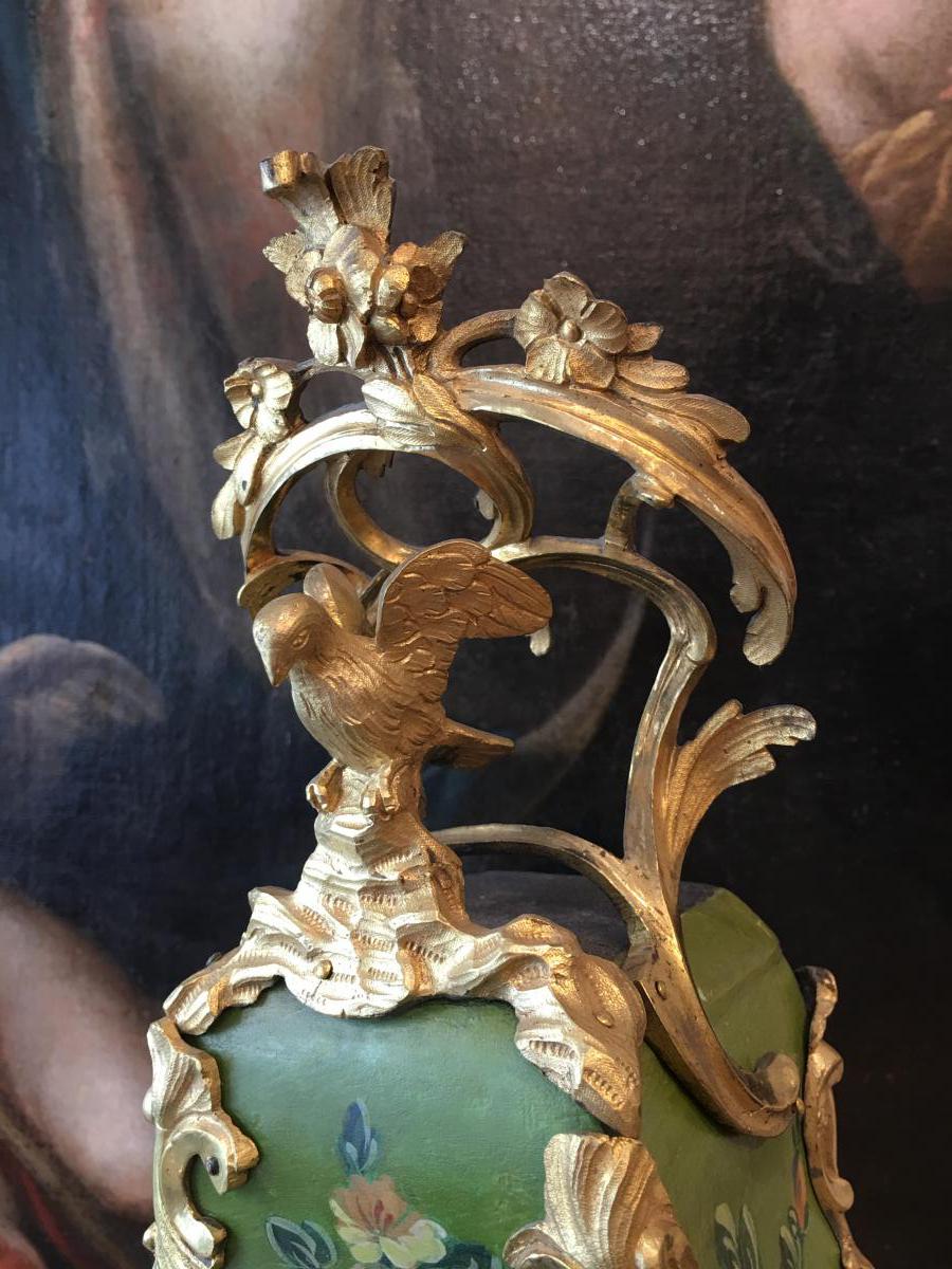 Grand cartel et son socle en vernis martin Epoque Louis XV-photo-2