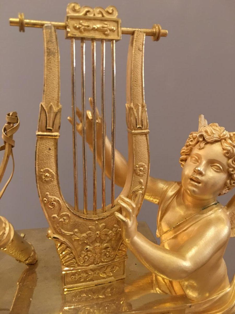 Pendule « Cupidon jouant de la lyre » Époque Empire-photo-5