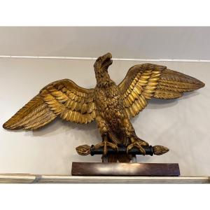 Aigle Impérial Ailes Déployées En Bois Sculpté Et Doré: 160cm d'envergure XIXème Siècle