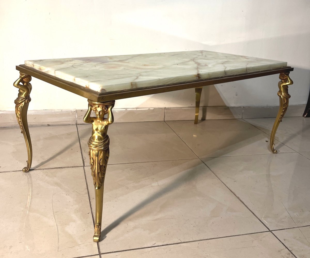 Table Basse En Bronze à Decor De Femmes Dessus En Onyx