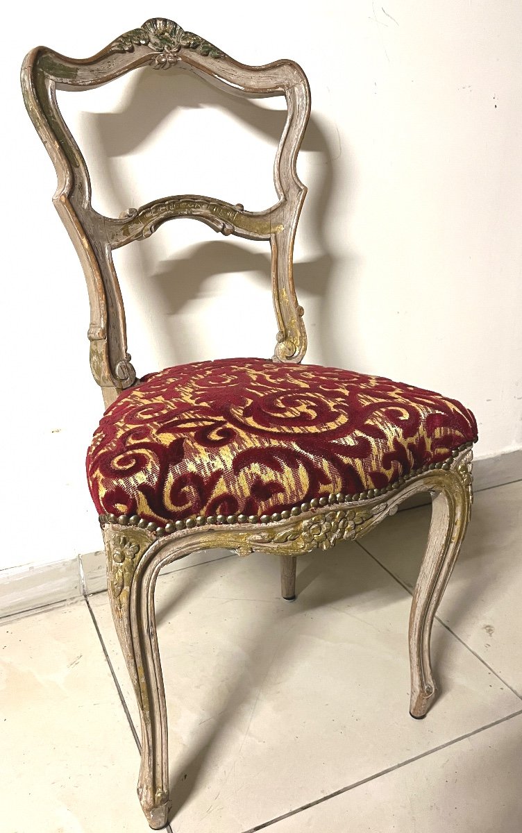 6 Chaises grises Rechampies Dorée De Style Louis XV-photo-2