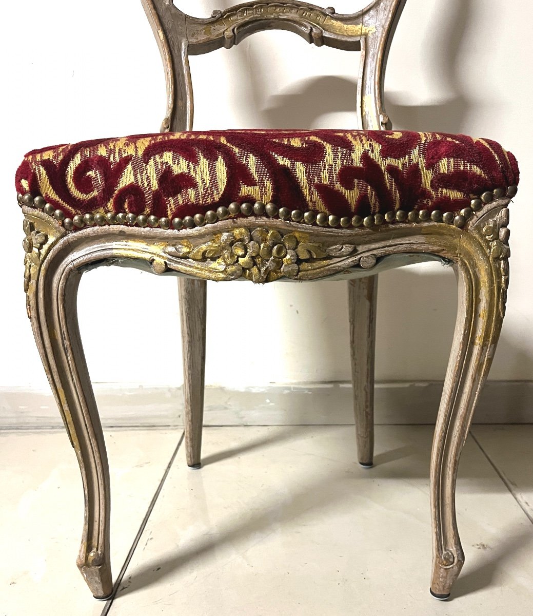 6 Chaises grises Rechampies Dorée De Style Louis XV-photo-3