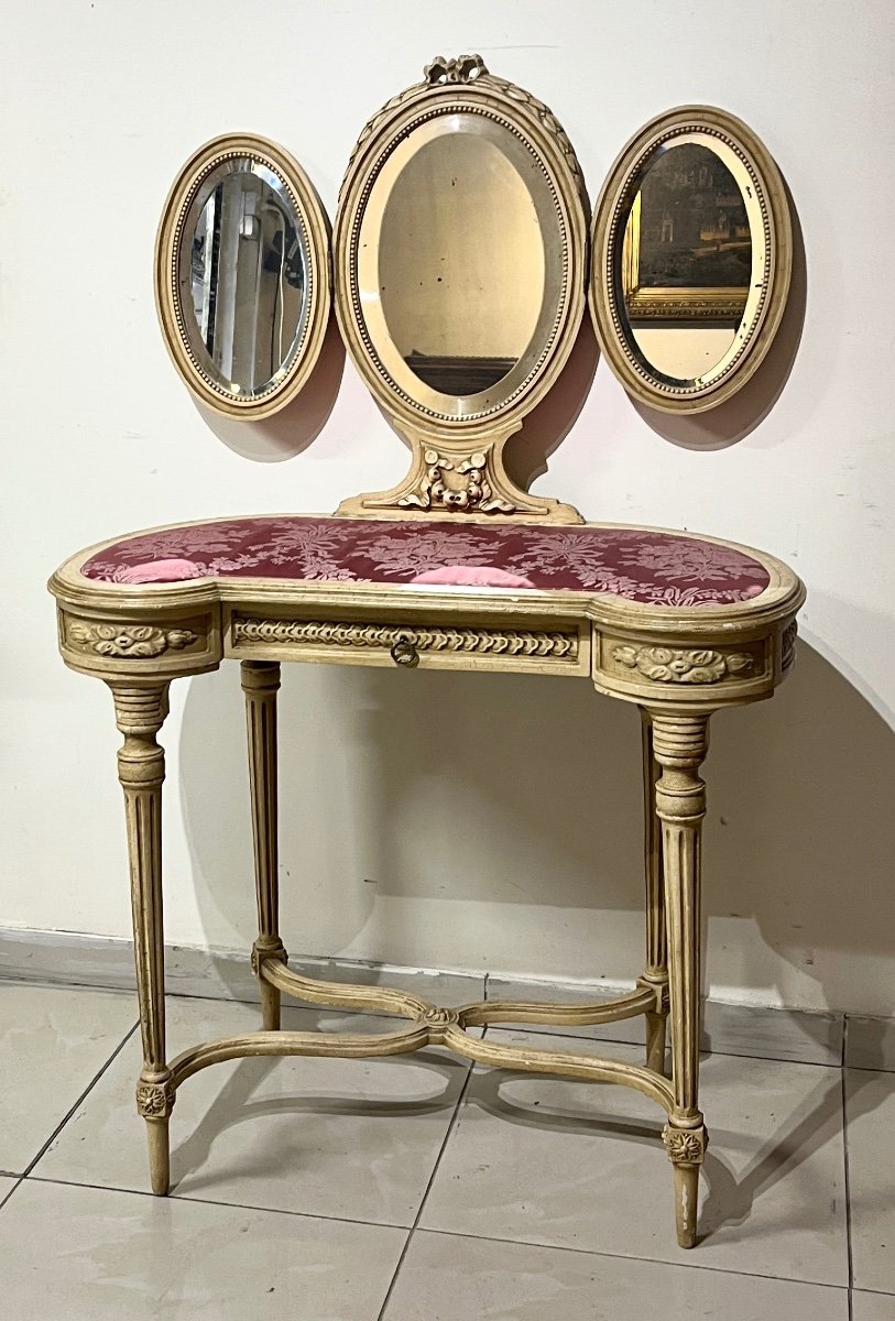  Vanity Louis XVI Style In Ivory Antique Carved Wood-photo-2