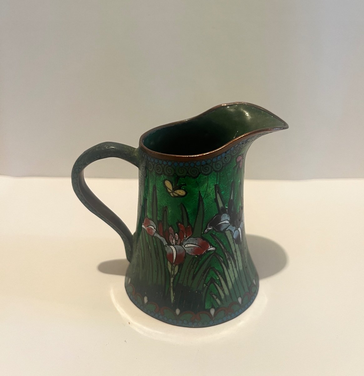 Creamer Milk Pot In  Cloisonné Enamel On Red Copper 19th Century-photo-4