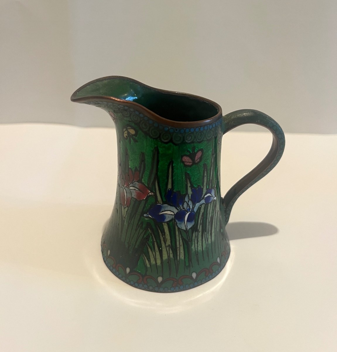 Creamer Milk Pot In  Cloisonné Enamel On Red Copper 19th Century-photo-8