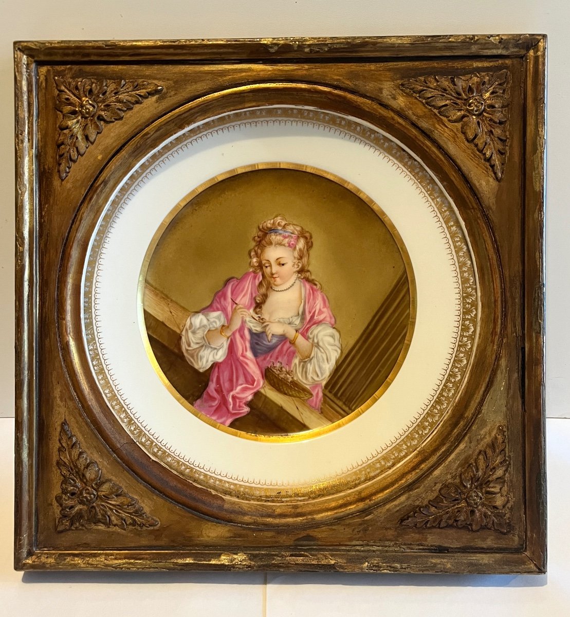 Sèvres Porcelain Plate 19th Century In A Golden Wood Frame-photo-1
