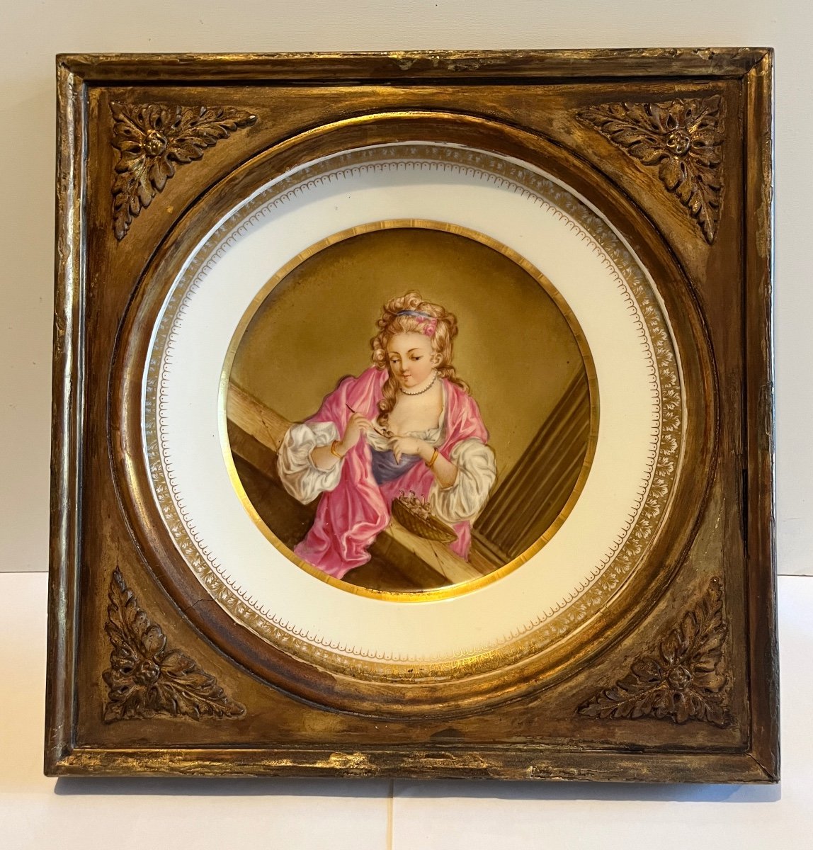 Sèvres Porcelain Plate 19th Century In A Golden Wood Frame