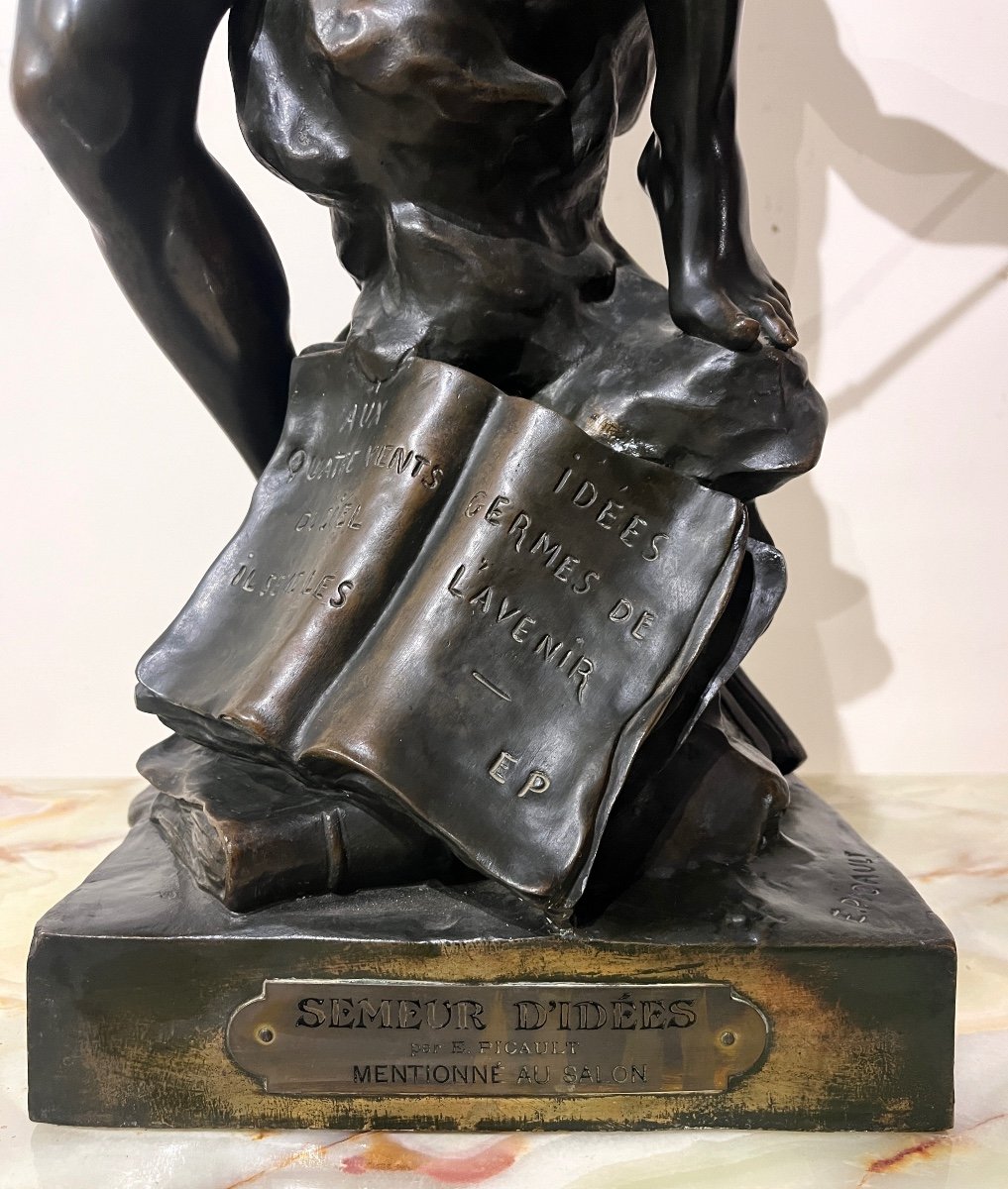 Grande Statue En Bronze E. Picault "Le semeur d'idées"-photo-1