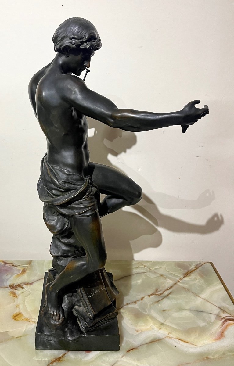 Grande Statue En Bronze E. Picault "Le semeur d'idées"-photo-4