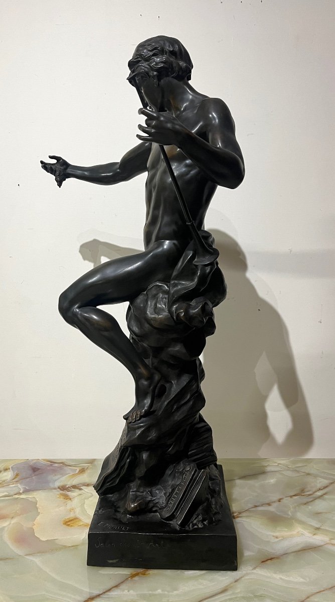 Grande Statue En Bronze E. Picault "Le semeur d'idées"-photo-5