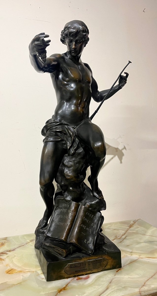 Grande Statue En Bronze E. Picault "Le semeur d'idées"-photo-8